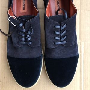 Missoni navy blue suede & velvet lace up size 13